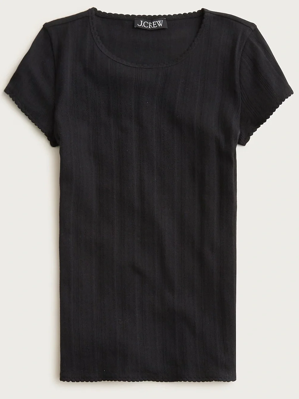 NWT J. CREW Women's Pointelle short-sleeve T-shirt black size small 100% cotton